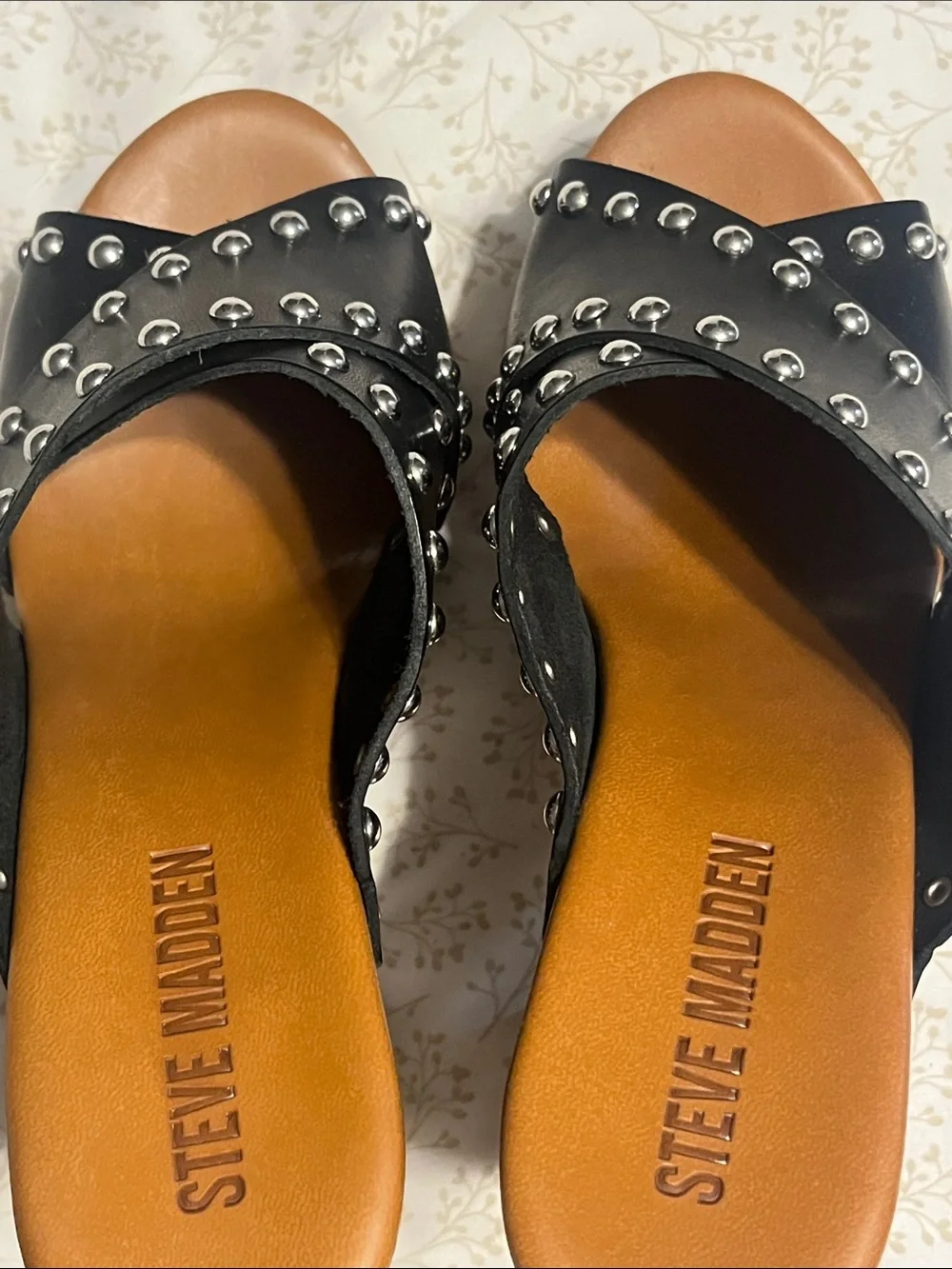 Steve Madden Black Studded Platform Clog Mules with Wood Heel